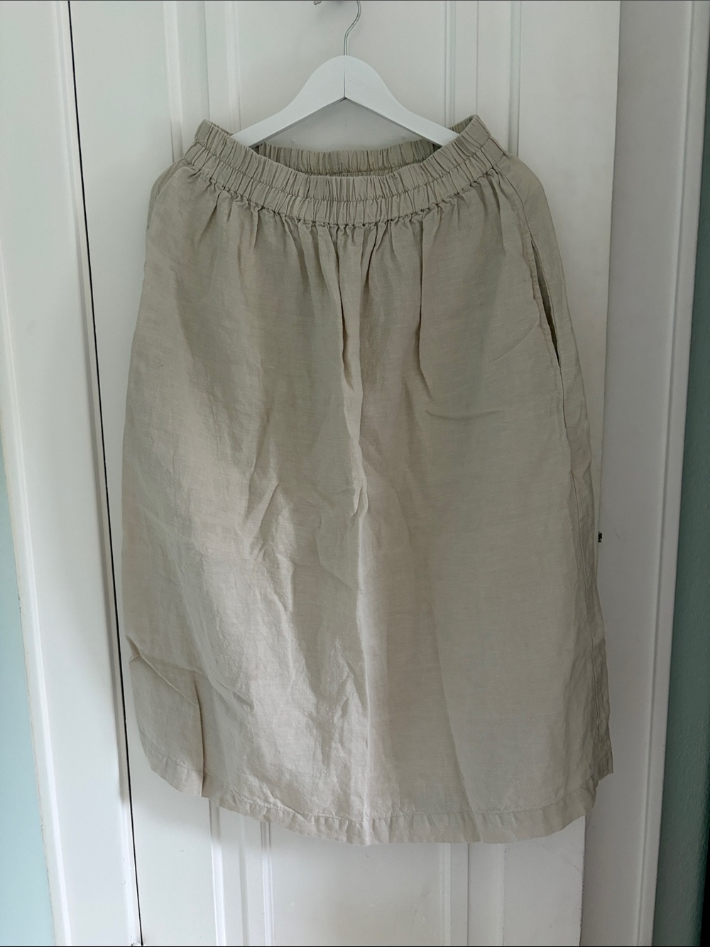 Oatmeal Linen Midi Skirt (Size M)